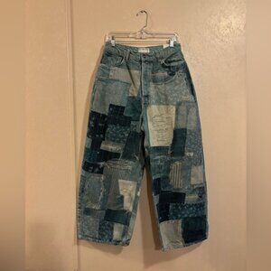 NWT Free People We The Free Illusions Patchwork Barrel Leg Jeans sz 30